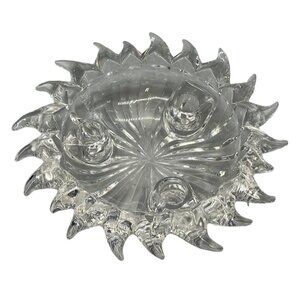 Crystal 3 candle holder sun burst spike shape footed crystal center top READ